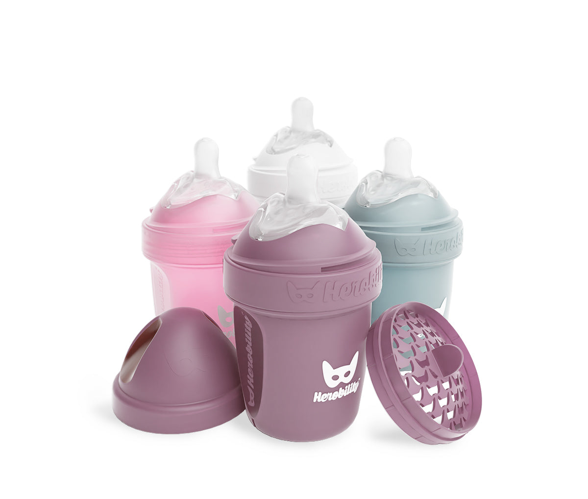 4-pack Nappflaskor 140 ml - Hawthorn Rose, Vit, Grå och Rosa